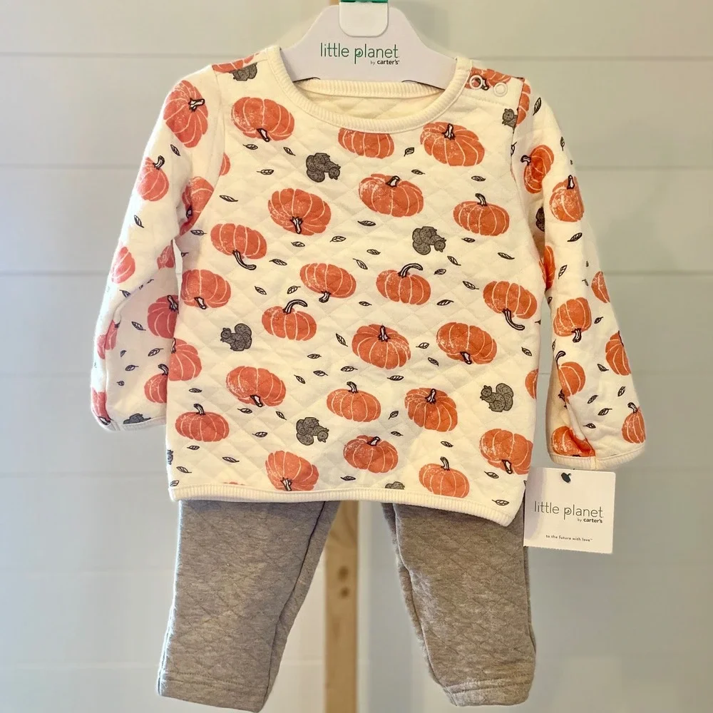 Little Planet by Carter's Baby Girls Quilted Pumpkin Squirrel Outfit Size 12M